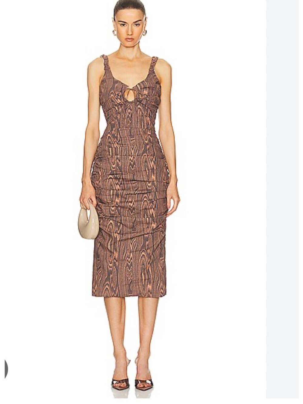 Maisie Wilen 100% Cotton Sleeveless Ruched Lady Miss Dress in Wood